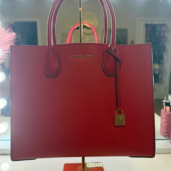 Michael Kors Handbags - Michael Kors Crimson Saffiano Leather Tote with Gold Hardware